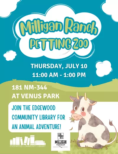 Flyer for library petting zoo event